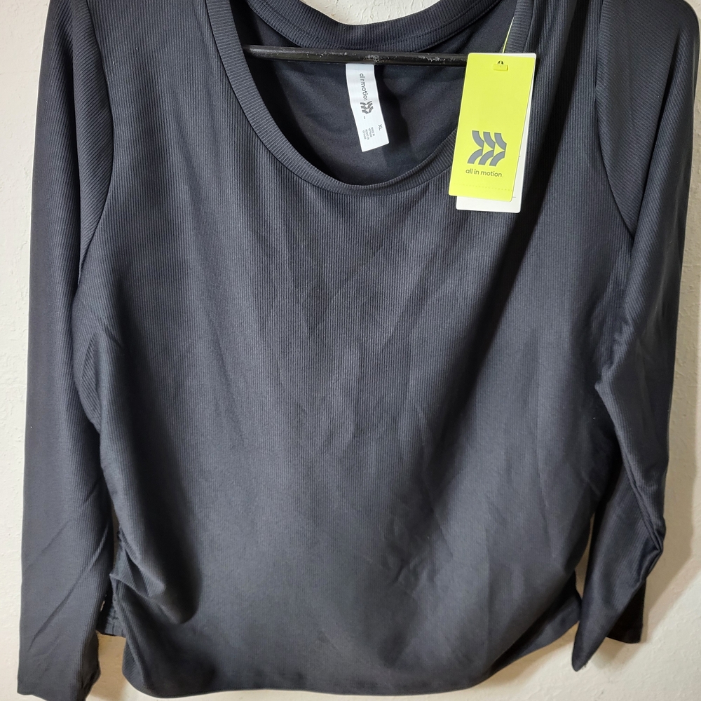 All in Motion Women's Black Rib Quick Dry Long Sleeve Active Wear Top